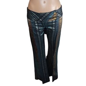 Vintage Luxury Single Metallic Jacquard Flare Pant Rocker Punk Patchwork 6 READ
